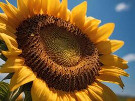 AI generated Sunflower Bathed in Sunshine Against a Blue Sky Canvas photo