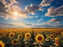 AI generated Sunflower Bathed in Sunshine Against a Blue Sky Canvas photo