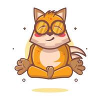 calm fox animal character mascot with yoga meditation pose isolated cartoon vector