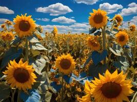 AI generated Sunflower Bathed in Sunshine Against a Blue Sky Canvas photo