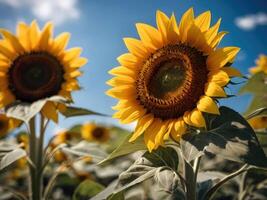 AI generated Sunflower Bathed in Sunshine Against a Blue Sky Canvas photo