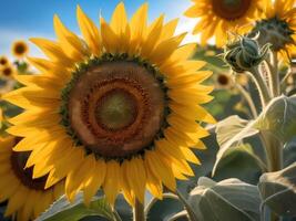 AI generated Sunflower Bathed in Sunshine Against a Blue Sky Canvas photo