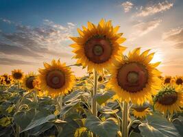 AI generated Sunflower Bathed in Sunshine Against a Blue Sky Canvas photo