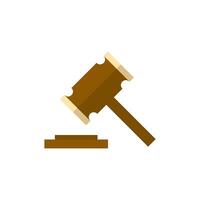 Wood hammer icon in flat color style. Law justice judge auction bidder vector