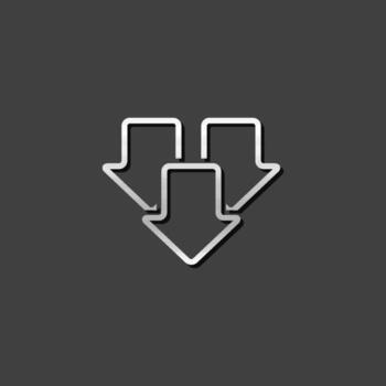 Multiple download arrow icon in metallic grey color style. File data retrieve vector