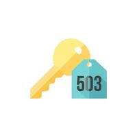 Key icon in flat color style. Safety protection house home property hotel accomodation travel vector