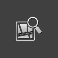 Road map icon with loupe in metallic grey color style. vector