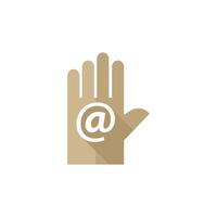 Hand with email icon in flat color style. Contact website communication vector