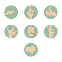 Hand gestures collection, sign of the horns, like and dislike. Set of arm signs. Vector gesturing and greeting, collection of gesture expression language illustration