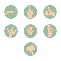 Hand gestures collection, sign of the horns, like and dislike. Set of arm signs. Vector gesturing and greeting, collection of gesture expression language illustration