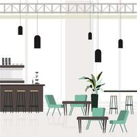 vacío interior cafetería, cafetería diseño con bar mostrador y sitio para clientes. salón vacío para negocio reunión y trabajo colaborativo, ilustración cafetería con escritorio fot lugar de trabajo, café oficina vector