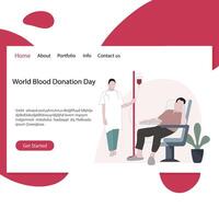World blood donation day landing page website. Vector blood donate for medical center, donor people help for healthcare illustration