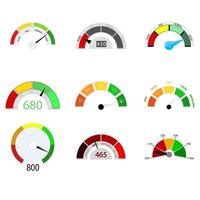 Credit rate indicator collection. Vector rating finance measure, dashboard panel equipment, mortgage application level, meter to bank credit illustration