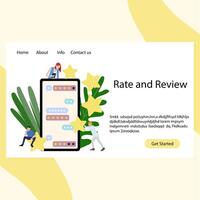 Rate and review landing service. Mobile application for feedback and rate from consumers. Satisfaction and mark from clients. Vector illustration