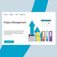 Project management service for business and start up, landing page. Vector illustartion. Business startup managment, website design, market banner, creative team work, professional data chart