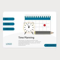 Time planning fot business, optimization of workflow and control time landing page. Vector illustration. Planning banner, web work, business concept calendar, organize deadline, team time line