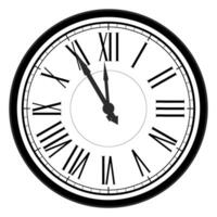 Five minutes to midnight, new year celebration, traditional countdown to new year, flat roman numeral dial, twelve hour watch vector