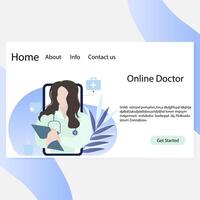 Online medical diagnosis, remote service, medical consultation. Concept healthcare professional, practitioner with stethoscope, video communication landing page. Vector illustration