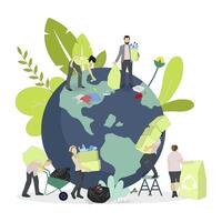 Environment day, collect garbage from planet, protect earth theme, international friendly ecology, vector save green globe, illustration save ecological responsibility