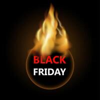 Fire black friday label to shopping and selling. Annually discount and sale, fire label with specil offer, hot price tag, bargain hunting and good deal, clearance concept. Vector illustration