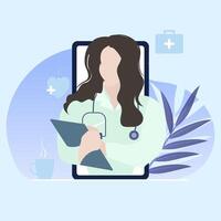 Immediately medical consultation with practitioner, online healthcare and help use smartphone, physician consult and urgent appointment. Vector illustration