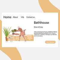 Bathhouse webpage, spa and relax massage, steam room with broom. Vector illustration health relaxation, recreation and wellness sauna for body and skin care, bathhouse steam