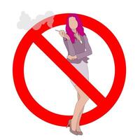 No de fumar, prohibición dama fumar. vector prohibido símbolo, prohibición fumar mujer, prohibido cigarrillo, prohibición de fumar embarazada ilustración