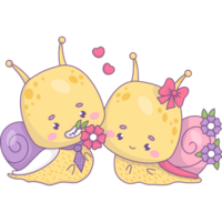 Cute loving couple of snails png