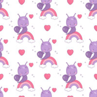 Seamless pattern with snail boy  on rainbow png