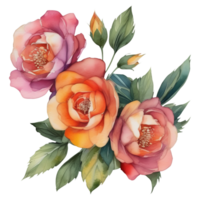 ai generiert Aquarell Blumen- Illustration mit beschwingt Farben, zum Hochzeit stationär, Grüße, Tapeten, Mode, transparent Hintergrund. png