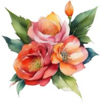 AI generated Watercolor floral illustration with vibrant colors, for wedding stationary, greetings, wallpapers, fashion, transparent background. png