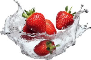 AI generated fresh strawberries falling into water with splash png