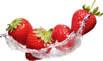 AI generated fresh strawberries falling into water with splash png