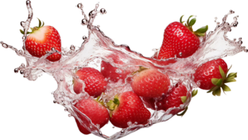 ai generiert frisch Erdbeeren fallen in Wasser mit Spritzen png