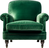 AI generated green velvet armchair png