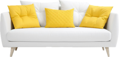 AI generated modern white sofa with yellow pillows png