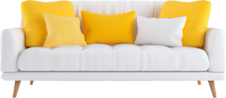 ai generiert modern Weiß Sofa mit Gelb Kissen png