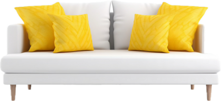 AI generated modern white sofa with yellow pillows png