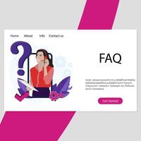 Faq service landing page. Info helpdesk, assistant and support, application hotline, immediately solution. Vector website professional, assistant operator illustration