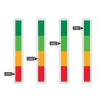 Credit rate vertical bar slider indicated numbers. Vector dashboard to indicate performance loan, score bar and gauge of financial ability illustration