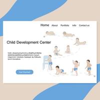 Child development center website page. Baby evolution, from diaper to walk process, crawl development, learn step in kindergarten vector