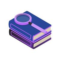 Isometric 3d icon searching in library data. Vector network search in database icon illustration, catalog information