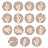 Hands gestures set, counting fingers. Vector of gesture fist and thumb up, forefinger pose, signal pointing, position show ok illustration, approval and counting