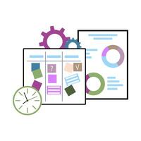 Concept process management to do task, reach to goal in business, planning and control project, vector scrum board for solution, backlog and appointment, result and feedback illustration