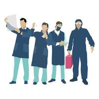 Medical front line, doctors and nurse, scientist. Vector emergency care and support illustration. Staff team clinic