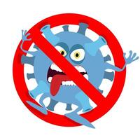 Forbidden monster microbe, prohibition epidemic outbreak, ban coronavirus organism, virus covid-19 bacterium. Vector illustration