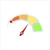 Colored credit score meter, red arrow indicates good level. Vector interface accuracy finance measure gauge illustration