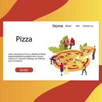 Pizzeria web landing page, website to make order, fast ordering delicious pizza for friends. Template page for italian fast food, take slice and tasty mozzarella. Vector illustration