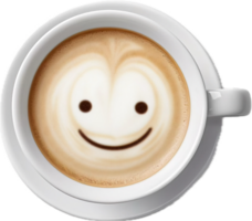 AI generated top view white cup of latte art with a happy smile face png