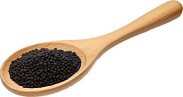 AI generated black quinoa seeds in wooden spoon png